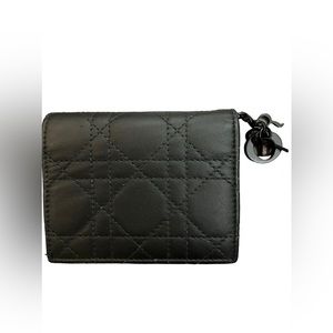 Christian Dior Black Mini Lady Dior Compact Wallet